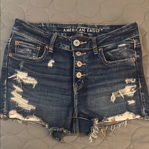 American Eagle Stretch Denim Floral Print Distressed Cut Off Shorts
